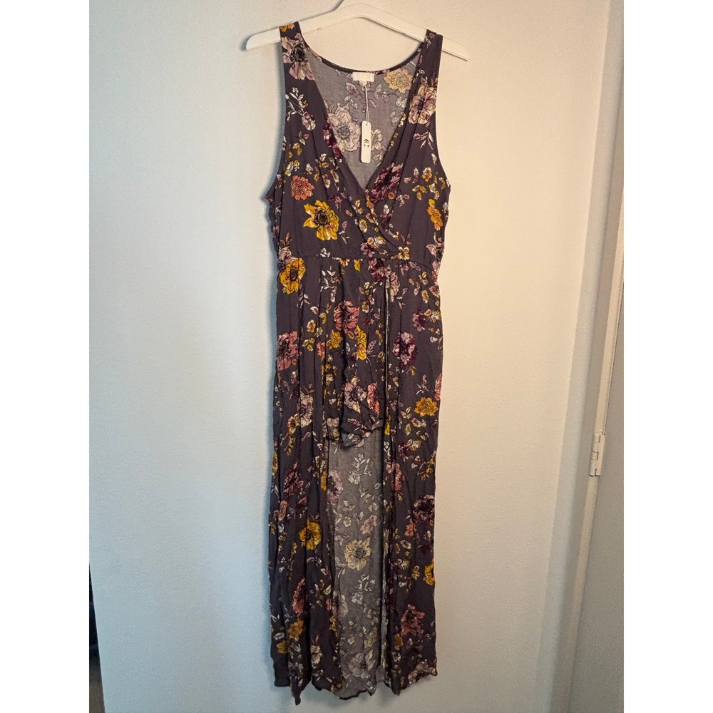 C Label Floral Maxi Romper Dress Purple Sleeveless Surplice V-Neck Large NWT